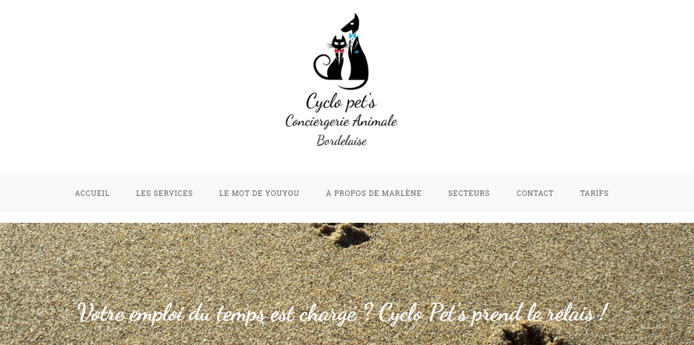 Visuel du site Cyclo Pet's, conciergerie animale bordelaise - pet sitting