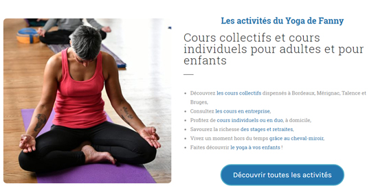 Visuel de la page d'accueil : les activités du yoga de Fanny