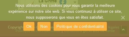 Bandeau avertissant de l'utilisation des cookies sur le site de La Griffe Éditoriale
