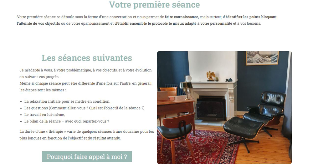 Visuel du site Jérôme Lescure - paragraphe consacré au déroulement des séances
