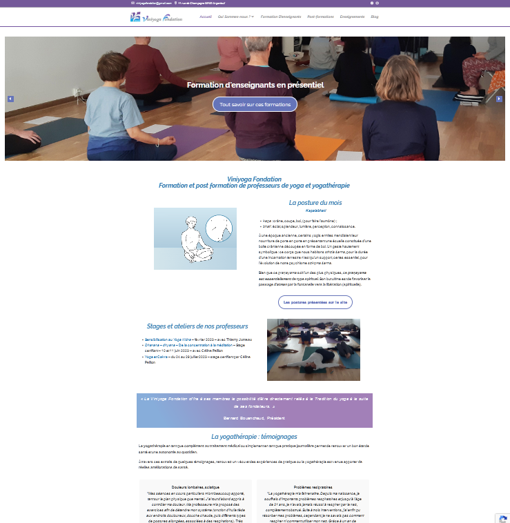 Visuel du site Viniyoga Fondation France après refonte