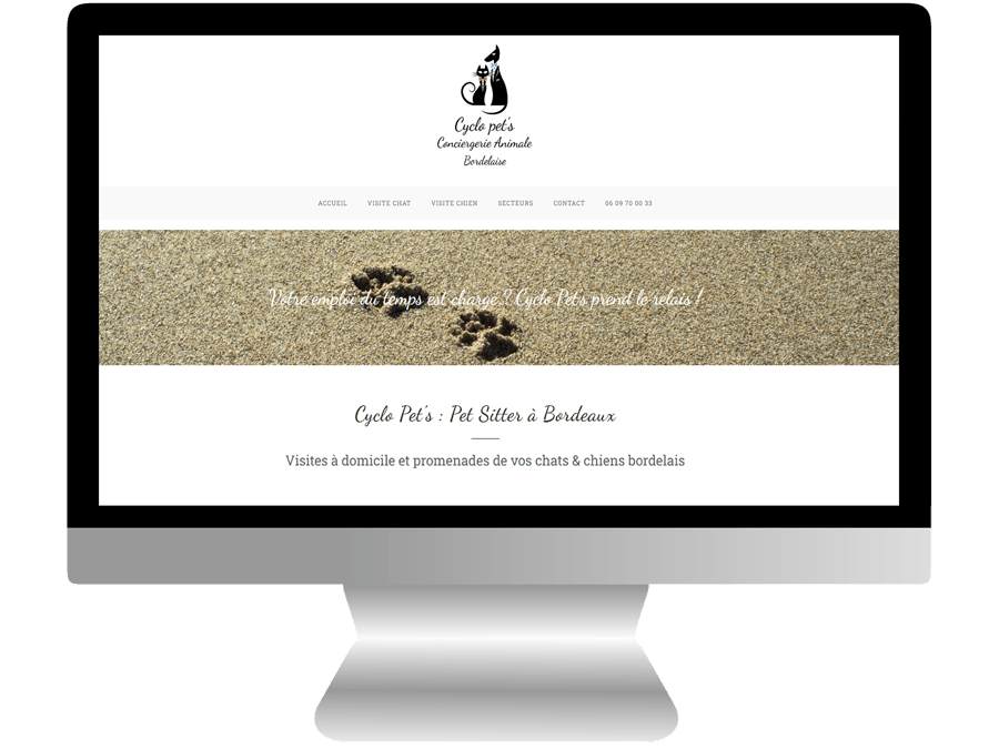 Visuel de la page d'accueil du site web professionnel Cyclo Pet's conçu et réalisé par La Griffe Éditoriale