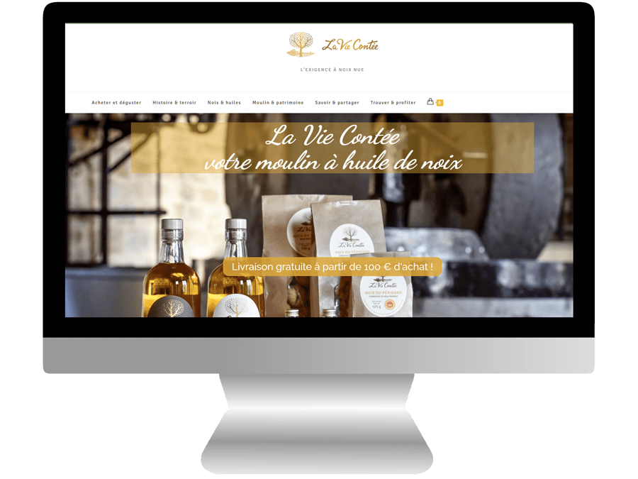 Visuel de la page d'accueil de la boutique en ligne du Moulin de La Vie Contée conçue et réalisée par La Griffe Éditoriale