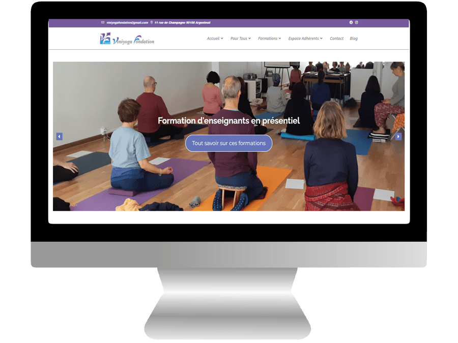 Visuel de la page d'accueil du site Web professionnel de la Viniyoga Fondation France dont La Griffe Éditoriale a réalisé la refonte