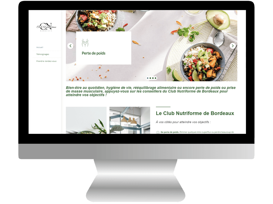 Visuel de la page d'accueil du site Web professionnel du Club Nutriforme de Bordeaux