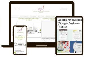 Visuel présentant des écrans pour illustrer l'article dédié au site Web et la fiche Google Business profile